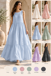 Vestido Maxi Casual Premium de Algodón y Lino Transpirable, Sin Mangas, con Cuello Escalonado, Fluido, para Verano, Playa, Vacaciones, Resort, Venta al por Mayor - Product Image 4
