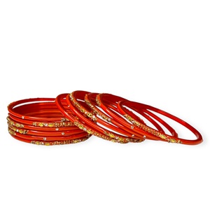 Collection Festive Légère et Tendance : Ensemble de Bracelets en Verre Scintillant Orange Plaqué Or, Vente Flash Virale pour Mariages - Product Image 1