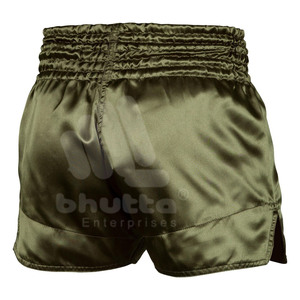 Pantalones Cortos de Muay Thai Personalizados en Verde Oliva, Satén Premium, para Entrenamiento de Kickboxing, Cintura Elástica, Transpirables, para MMA y Boxeo, Unisex - Product Image 2