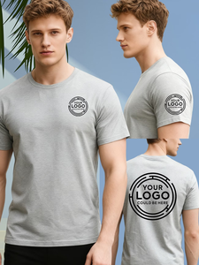Men's Gray Short Sleeve T-Shirt Regular Fit O-Neck 100% Cotton Jersey Fabric <b>Back</b> Logo Print Customizable 180g Casual - Product Image 5