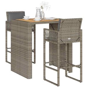 Ensemble de bar de jardin en bois d'acacia massif avec rotin PE gris et acier thermolaqué, mobilier d'extérieur durable - Product Image 1