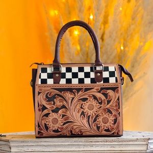 Sac bandoulière en cuir véritable Venus, motif floral fait main, style western, fermeture éclair, 45-55cm – Nouvelle collection très prisée - Product Image 2