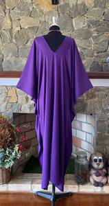 Robe caftan en rayonne violette teinte à la main, taille plus, col en V, coupe décontractée, vêtements de détente - Product Image 5