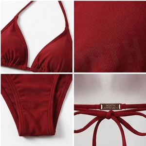 Women Red Halter <b>Bikini</b> Top With White Tropical Leaf Print Wrap Skirt 2 Piece <b>Set</b> - Product Image 4