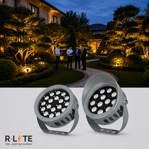 ไฟสปอตไลท์ภายนอกอาคาร RGB DMX RGBW อะลูมิเนียม สำหรับตกแต่งภูมิทัศน์ กำลังไฟ 18 วัตต์ รูปทรงกลม ไฟ LED ฟลัดไลท์ มาตรฐาน IP65 ค่า CRI สูง 15-60 องศา - Product Image 6