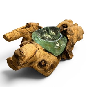 Porte-bougie artisanal en bois de pin avec bol en verre |   Décorations en bois artisanales en gros - Product Image 1