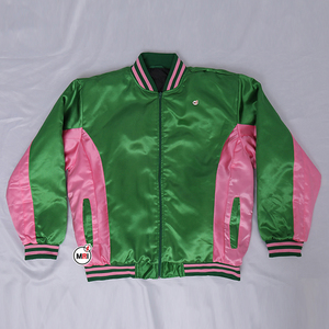 Chaqueta de satén verde y rosa con cuello vuelto, cierre de cremallera, bloques de color en contraste, manga larga, para mujer, ropa de otoño, OEM - Product Image 6