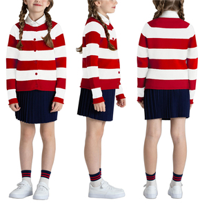 Suéteres de algodón tejidos a rayas de manga larga para niñas, uniformes escolares, suéteres tipo cárdigan con botones para niños - Product Image 1