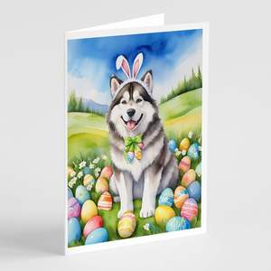 Lunatique A7 Taille 5x7 Alaskan Malamute Chasse aux œufs de Pâques Cartes vierges Pack de 8 avec enveloppes pour les salutations - Product Image 1