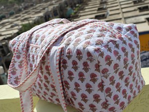 Luxury Block Printed Cotton Duffel <b>Bag</b> for Women Hand Luggage Washable <b>Beach</b> Overnight Travel Market Shopping Gift <b>Bag</b> - Product Image 4