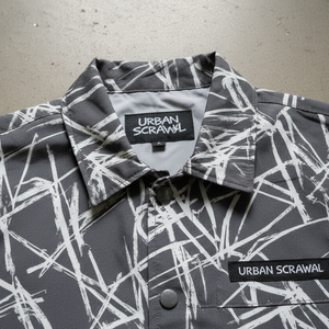 Camisa Chaqueta Urbana para Hombre, Diseño Geométrico en Blanco y Negro, Cuello Camisero, Resistente al Viento, Corte Regular, Primavera - Product Image 2