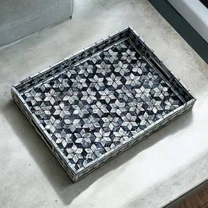 <b>Black</b> White Star Flower <b>Tray</b>: Mother of Pearl <b>Tray</b> Dining Table <b>Decorative</b> Use Modern Style Single-Piece Package - Product Image 5