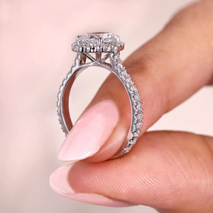 Bague de fiançailles et de mariage en diamant coussin avec sertissage halo, 1,45 carat, diamant de laboratoire, bijoux, bague en or 14 carats, vermeil éternité - Product Image 5