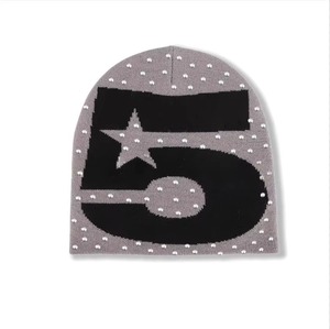 Gorro Unisex con Diseño de Número 5 con Pedrería, Color Rosa, Negro y Gris, Estilo Urbano, Gorro de Invierno Informal para Adultos, 56-58 cm - Product Image 5