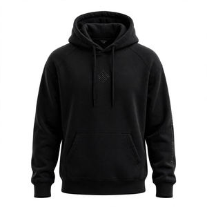 Sudadera con Capucha Negra para Hombre, 100% Algodón, Felpa, Corte Regular, con Bolsillo, Estilo Casual, Color Sólido, para Otoño e Invierno - Product Image 1
