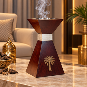 Brûleur à Bakhoor de Luxe en Bois d'Arbre Arabe avec Bol à Oud en Acier Inoxydable Doré, Design Géométrique Islamique, 100% Naturel et Écologique - Product Image 2
