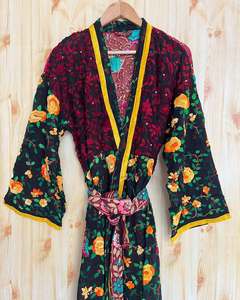 Hand Embroidered Phulkari Kimono Indian Traditional Wedding Party Wear Spring Reversible Sun Protection Cotton Georgette Robe - Product Image 6