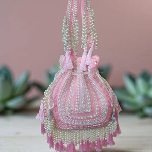 Indian Handmade Embroidered Crystal Pearl Work Eco-Friendly Shoulder Cross Body Bag <b>Bride</b> Wear Festive Party Favors Return Gift - Product Image 1