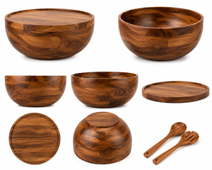 Juego de Tazones de Madera para Servir, Tazón para Mezclar Ensaladas, Cucharas Hechas a Mano, Ecológicas, Plato para Frutas para Fiestas, Diseño Moderno y Minimalista para Cocina - Product Image 4