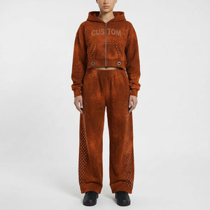 Conjuntos de Chándal Personalizados de Algodón Grueso con Capucha, Trajes Deportivos Bordados Unisex de Dos Piezas, Conjuntos de Pantalones Acampanados, Sudadera con Capucha y Chándal - Product Image 1