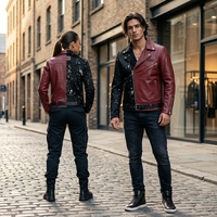 Blouson de motard personnalisé pour homme en cuir de vachette véritable, semi-texturé, avec fourrure tachetée, style blazer à fermeture éclair