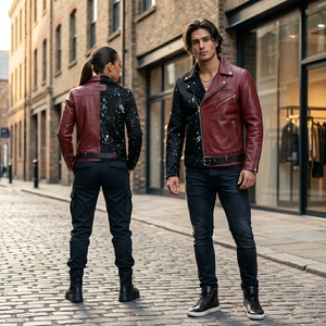 Custom Mens Genuine Cowhide <b>Leather</b> <b>Jacket</b> Half Textured Spotted Fur Biker Outerwear Motorcycle Coat Splice Zipper <b>Blazer</b> - Product Image 5