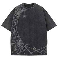 T-shirt oversize en coton délavé à l'acide pour homme, style vintage streetwear hip-hop, col rond, vente en gros