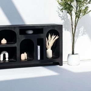 Meuble d'appoint en bois moderne et contemporain, unité de présentation peinte en noir Vandana Sierra Hexa - Product Image 6