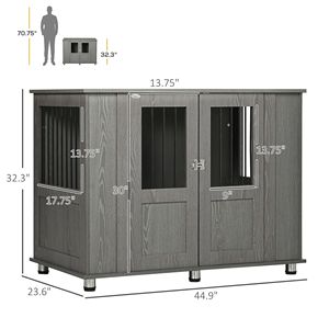 Cuccia per Cani Extra Large Grigia da Interno in Legno Massello, Gabbia per Cani con Porte Magnetiche Bloccabili, Tavolino d'Appoggio, Cuccia Tipo Villa - Product Image 3