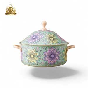 Vintage Dark Green Floral Cooking Pot With <b>Lid</b> Oval Design Premium Kitchenware With Handles And Gold Emblem - Product Image 6
