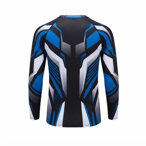 <b>Men</b> Full Sleeve Rash Guard Compression Shirt Heat-Transfer Printed Blue <b>Orange</b> Geometric Design Quick Dry UPF50+ Eco-Friendly - Product Image 2