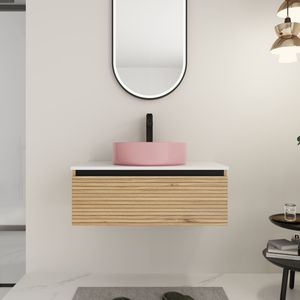 30 Wall-Mounted <b>Bathroom</b> <b>Vanity</b> with Pink Art Ceramic Sink and 1 Soft-Close Drawer Plywood (KD Packing) - Product Image 2
