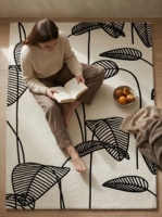 Tapis touffeté AZKA ARTS en laine/coton, couleur unie noir et blanc |   Tapis moderne uni |   Tapis à poils moyens doux et antibactériens