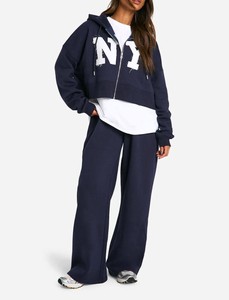 Custom <b>NY</b> Self Fabric Applique Women's Winter <b>Hoodies</b> Full Sleeve Boxy Zip-Up Stonewashed 100% Cotton Fleece Hooded Gym - Product Image 3