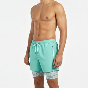 กางเกงชายหาดแบบซับลิเมชั่นสั่งทำพิเศษ 2 in 1 กางเกงว่ายน้ำผู้ชายพร้อมกางเกงเลกกิ้งซับในแบบรัดรูป แฟชั่นทันสมัย แห้งเร็ว - Product Image 1