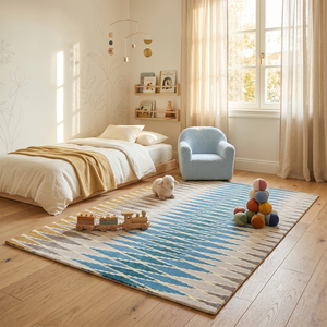 Alfombra DECORDEC Azure Ikat Azul Mostaza, Tejida a Mano, de Lana, Diseño Geométrico de Diamantes Moderno, Antideslizante y Ecológica para Sala de Estar - Product Image 4