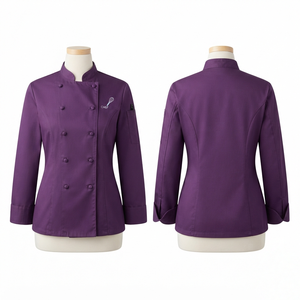 เสื้อเชฟยูนิเซ็กซ์ Sales Blackhardson รุ่นพรีเมียม 240 GSM ผ้าโพลีคอตตอนทวิลสีเบจ กระดุมสองแถว แขนสั้น สำหรับร้านอาหาร - Product Image 1