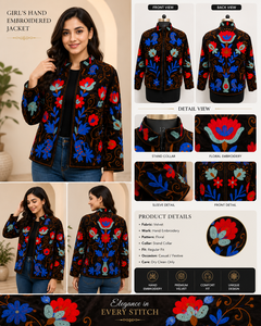 Artisan Brown <b>Velvet</b> <b>Jacket</b> Women Hand Embroidery Bomber Long Sleeve Stand Collar Cotton Lining Winter Coat Boutique Gift - Product Image 3
