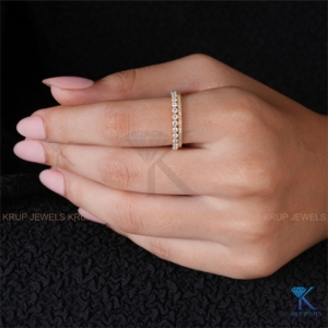 Double Row Round Lab Grown Diamond Full Eternity Band In Yellow <b>Stacking</b> Wedding <b>Rings</b> For Women Bridal Band Jewelery - Product Image 5