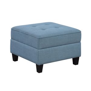 Pouf Moderno in Legno Massello, Blu Trapuntato, con Contenitore, per Soggiorno - Product Image 1