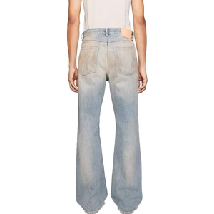 Jean droit ample vintage déchiré et vieilli en coton 100 % biologique peigné pour homme, délavé foncé avec décoration en cristal, idéal pour l'hiver et l'automne - Product Image 3