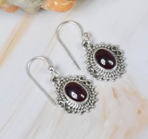 Wholesale Natural Garnet Sunburst <b>Earrings</b> 925 Sterling <b>Silver</b> Handmade Oval Garnet Drop <b>Dangle</b> <b>Earrings</b> Vintage Fine Jewelry - Product Image 2