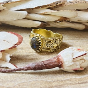 Elegant Design <b>Labradorite</b> Lotus Texture <b>Ring</b> Boho Gold Plated Brass <b>Ring</b> Vintage Floral Tribal Statement Wholesale Womens <b>Ring</b> - Product Image 5