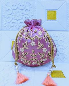 Sacs Potli de Luxe en Soie Brute Brodés avec Poignée en Perles, Faits Main, pour Mariage et Soirée, Pochette Cadeau avec Sangle Anneau - Product Image 2