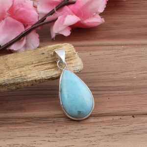 จี้ลาร์ิมาแท้ เงินแท้ 925 ชุบแพลตตินัม ดีไซน์วินเทจ ประดับพลอยสีฟ้ามหาสมุทร - Product Image 1