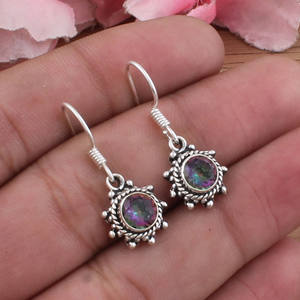 Boucles d'oreilles en topaze mystique naturelle en gros, argent sterling 925, boucles d'oreilles pendantes en pierres précieuses à pois, bijoux, cadeau de fête - Product Image 2