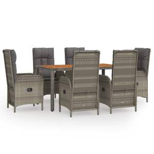 Conjunto de Comedor de Jardín de Ratán Gris para 6 Personas, Mesa de Teca Resistente a la Intemperie, Muebles de Exterior de Estilo Contemporáneo - Product Image 4