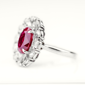 S925 Sterling Silver Lab Grown Ruby <b>Ring</b> Oval Cluster Halo <b>CZ</b> Diamond Women Statement <b>Ring</b> US Size 6.5 Style JRURR138Y - Product Image 4