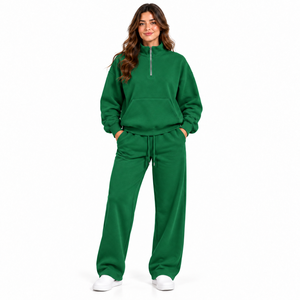 Ensemble survêtement femme personnalisé, coupe-vent bicolore, 2 pièces, sweat à capuche demi-zip avec poche latérale et pantalon de jogging - Product Image 1
