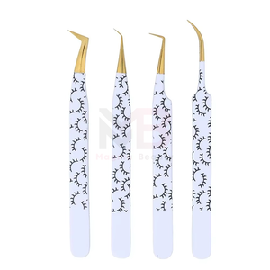 Pinces à extensions de cils personnalisées de haute qualité, pointues, lisses, avec embouts dorés, lot de 4 pièces - Product Image 5